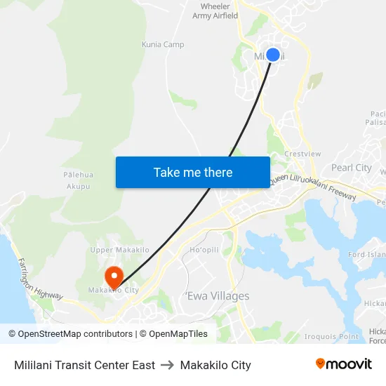 Mililani Transit Center East to Makakilo City map