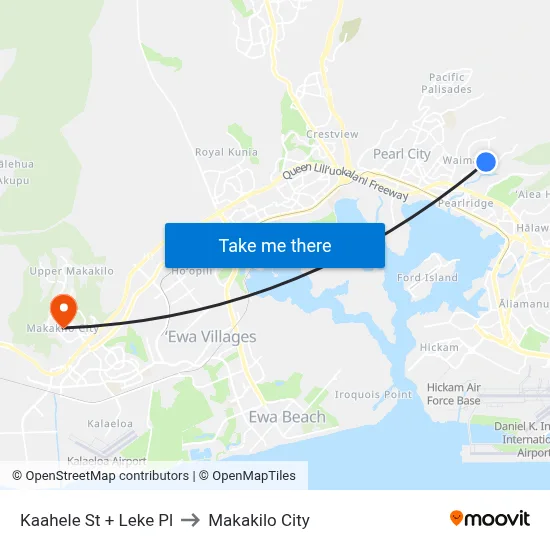 Kaahele St + Leke Pl to Makakilo City map