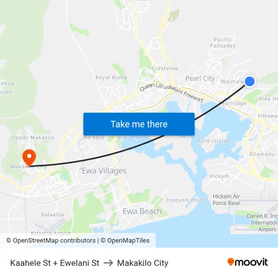 Kaahele St + Ewelani St to Makakilo City map
