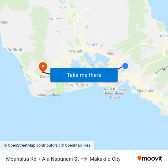 Moanalua Rd + Ala Napunani St to Makakilo City map