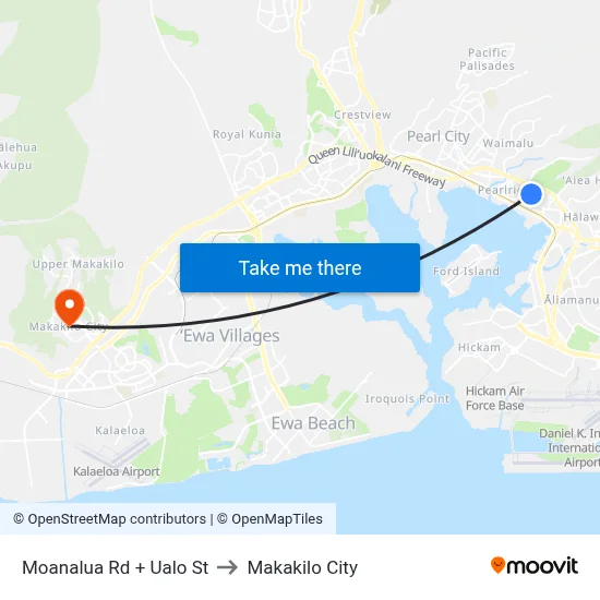 Moanalua Rd + Ualo St to Makakilo City map