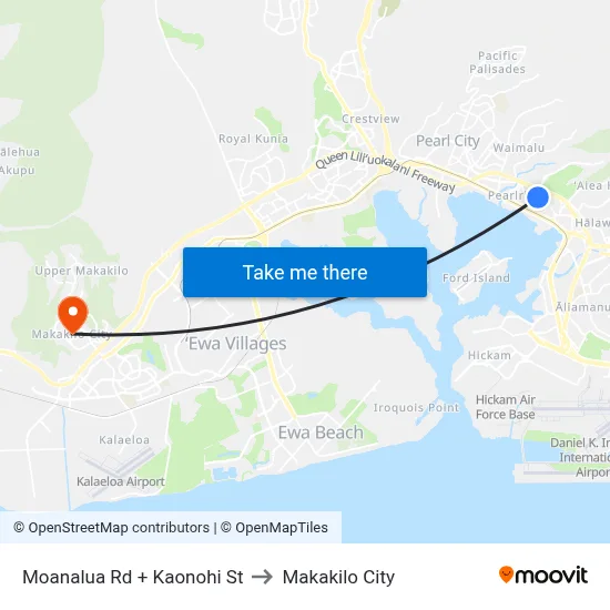 Moanalua Rd + Kaonohi St to Makakilo City map