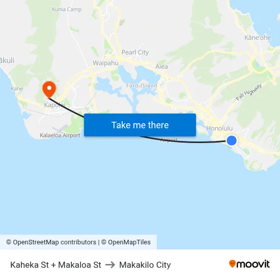 Kaheka St + Makaloa St to Makakilo City map