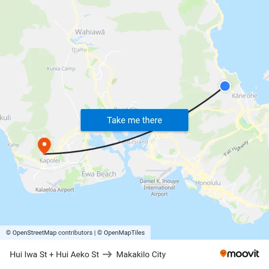 Hui Iwa St + Hui Aeko St to Makakilo City map