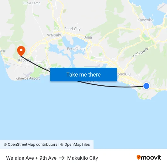 Waialae Ave + 9th Ave to Makakilo City map