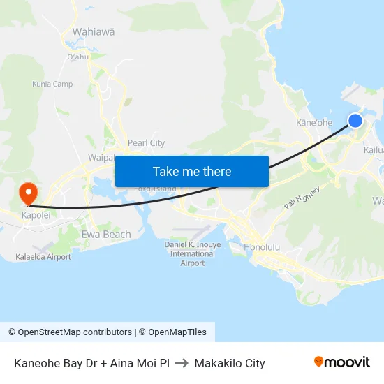 Kaneohe Bay Dr + Aina Moi Pl to Makakilo City map