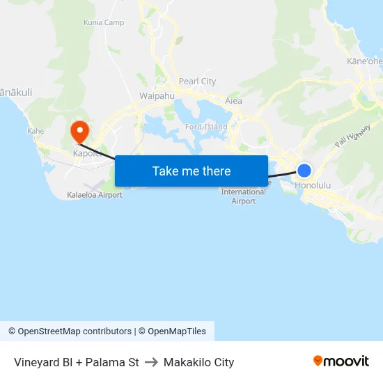Vineyard Bl + Palama St to Makakilo City map