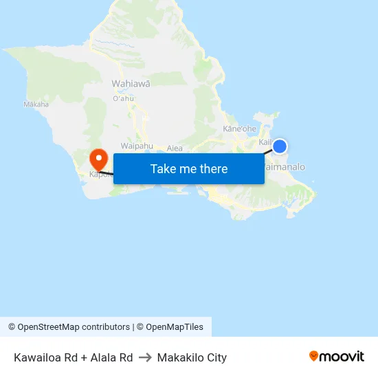 Kawailoa Rd + Alala Rd to Makakilo City map