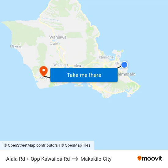 Alala Rd + Opp Kawailoa Rd to Makakilo City map