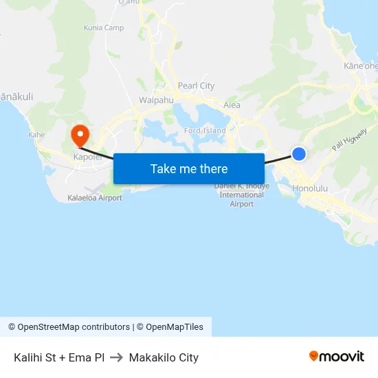 Kalihi St + Ema Pl to Makakilo City map