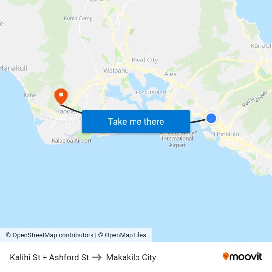 Kalihi St + Ashford St to Makakilo City map