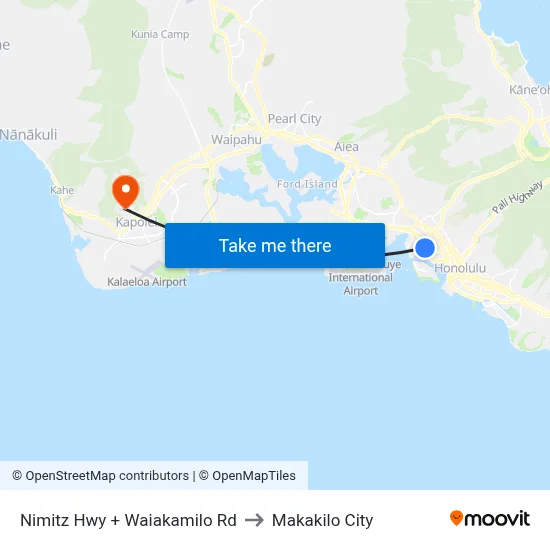 Nimitz Hwy + Waiakamilo Rd to Makakilo City map