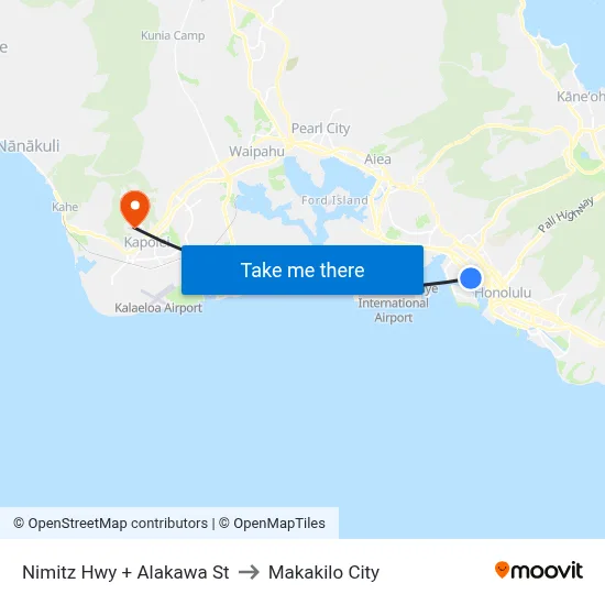 Nimitz Hwy + Alakawa St to Makakilo City map
