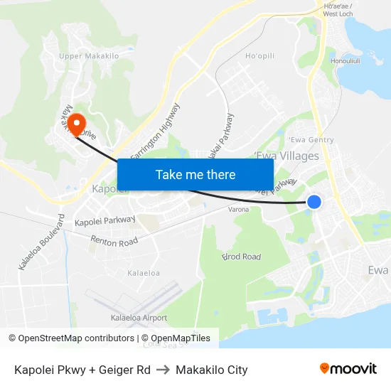Kapolei Pkwy + Geiger Rd to Makakilo City map