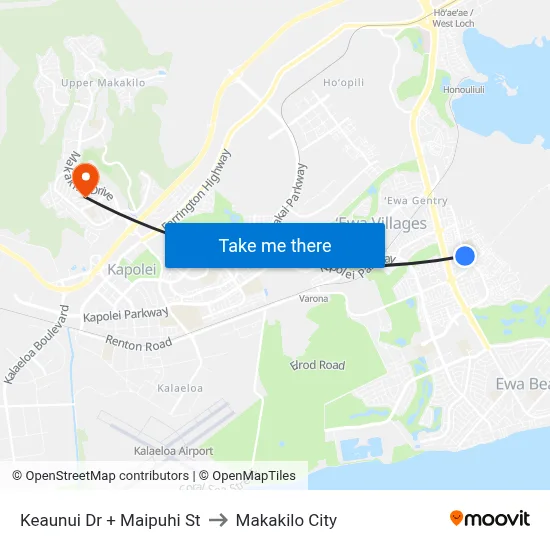 Keaunui Dr + Maipuhi St to Makakilo City map