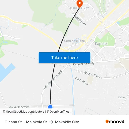 Oihana St + Malakole St to Makakilo City map