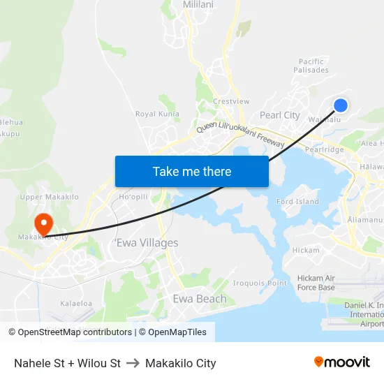 Nahele St + Wilou St to Makakilo City map