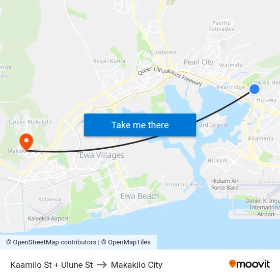 Kaamilo St + Ulune St to Makakilo City map