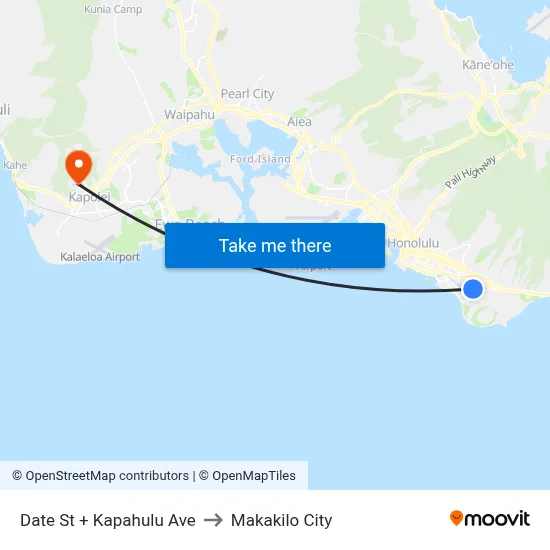 Date St + Kapahulu Ave to Makakilo City map