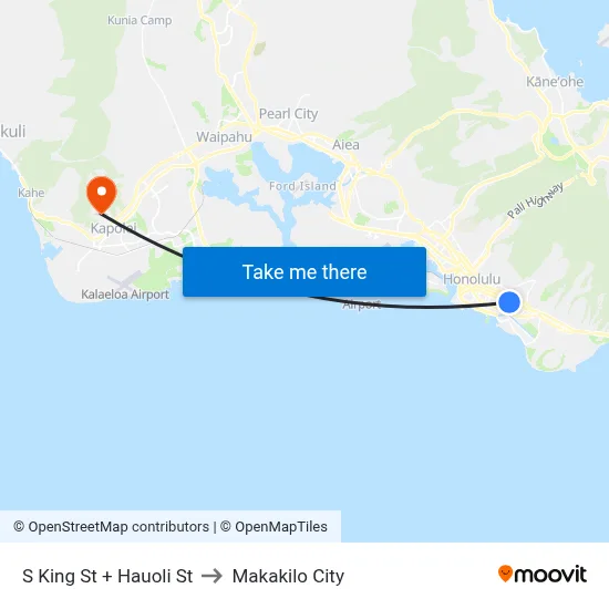 S King St + Hauoli St to Makakilo City map