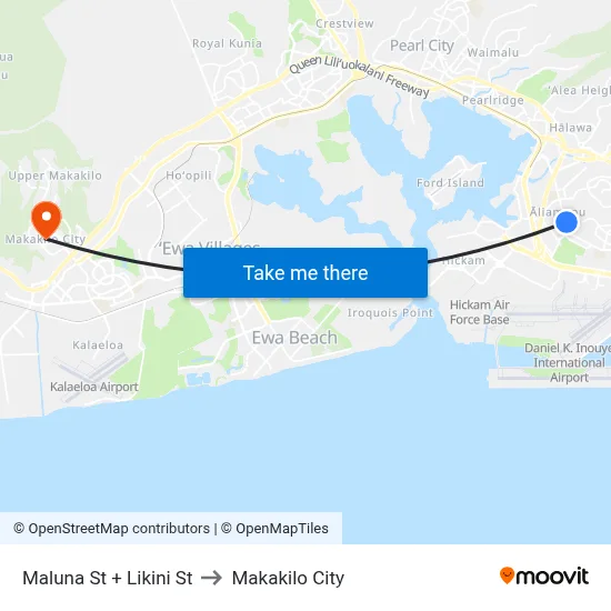 Maluna St + Likini St to Makakilo City map
