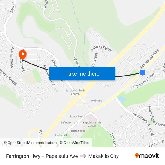 Farrington Hwy + Papaiaulu Ave to Makakilo City map