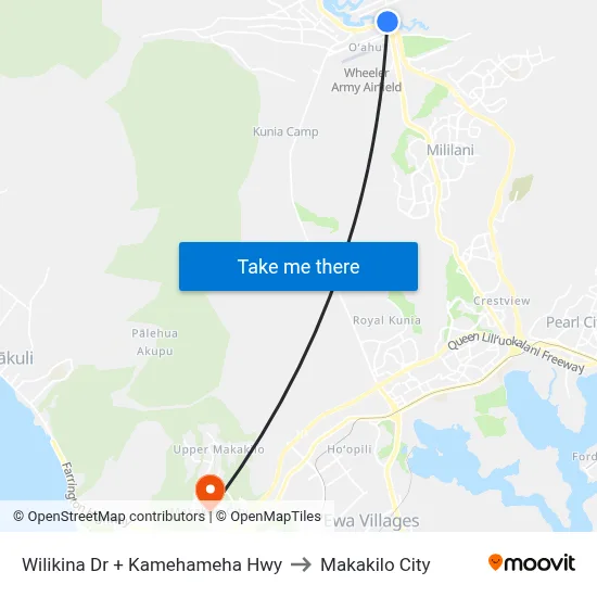 Wilikina Dr + Kamehameha Hwy to Makakilo City map