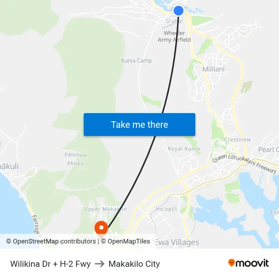 Wilikina Dr + H-2 Fwy to Makakilo City map