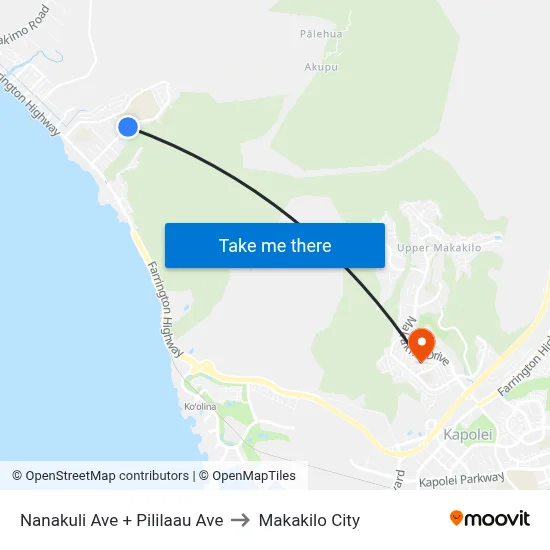 Nanakuli Ave + Pililaau Ave to Makakilo City map