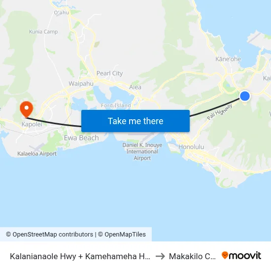 Kalanianaole Hwy + Kamehameha Hwy to Makakilo City map