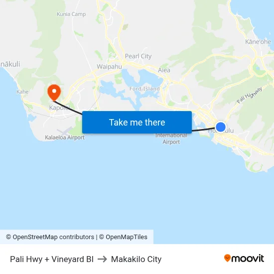 Pali Hwy + Vineyard Bl to Makakilo City map