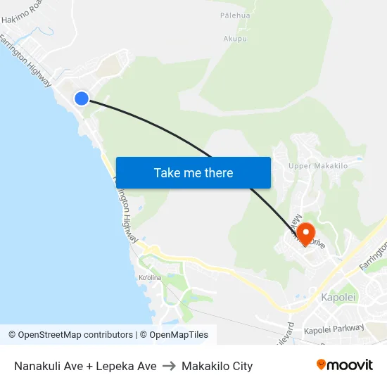 Nanakuli Ave + Lepeka Ave to Makakilo City map