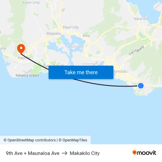 9th Ave + Maunaloa Ave to Makakilo City map
