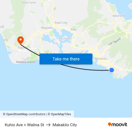 Kuhio Ave + Walina St to Makakilo City map