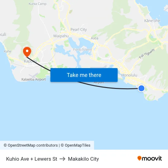 Kuhio Ave + Lewers St to Makakilo City map