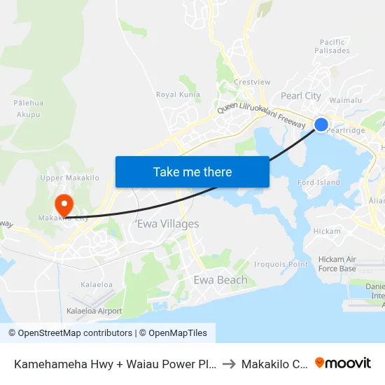 Kamehameha Hwy + Waiau Power Plant to Makakilo City map