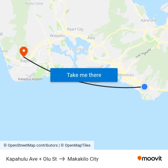 Kapahulu Ave + Olu St to Makakilo City map