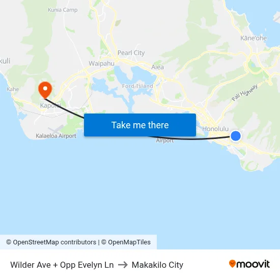 Wilder Ave + Opp Evelyn Ln to Makakilo City map