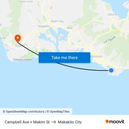 Campbell Ave + Makini St to Makakilo City map