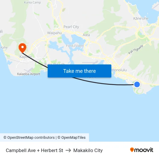 Campbell Ave + Herbert St to Makakilo City map
