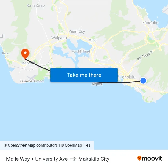 Maile Way + University Ave to Makakilo City map