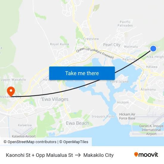 Kaonohi St + Opp Malualua St to Makakilo City map