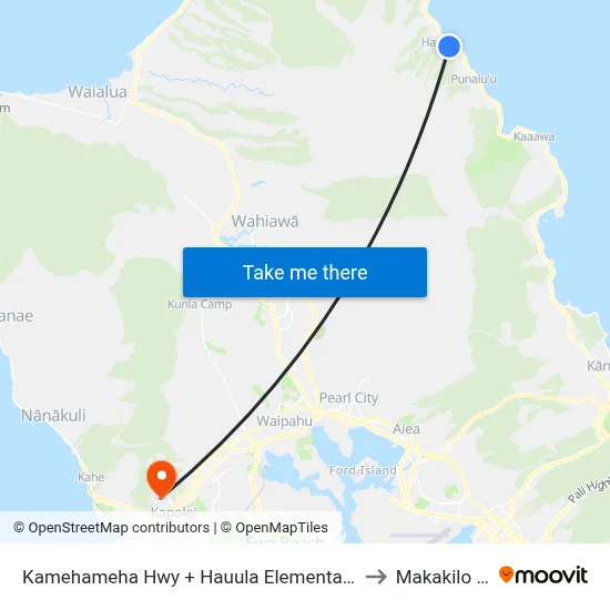 Kamehameha Hwy + Hauula Elementary School to Makakilo City map