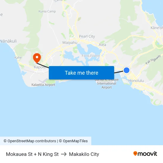 Mokauea St + N King St to Makakilo City map