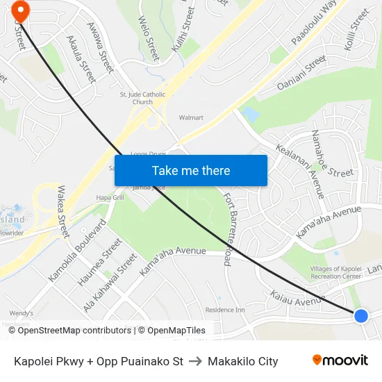 Kapolei Pkwy + Opp Puainako St to Makakilo City map