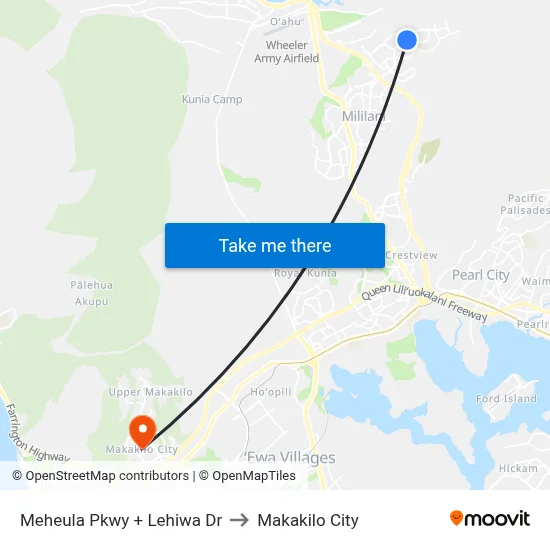 Meheula Pkwy + Lehiwa Dr to Makakilo City map