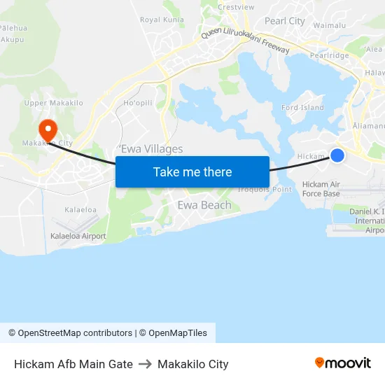 Hickam Afb Main Gate to Makakilo City map