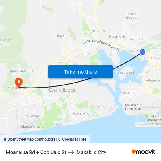 Moanalua Rd + Opp Ualo St to Makakilo City map