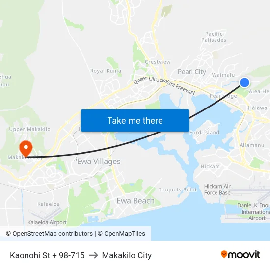 Kaonohi St + 98-715 to Makakilo City map