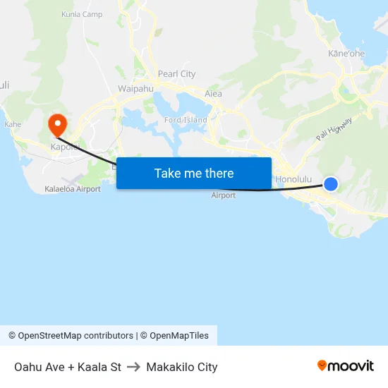Oahu Ave + Kaala St to Makakilo City map